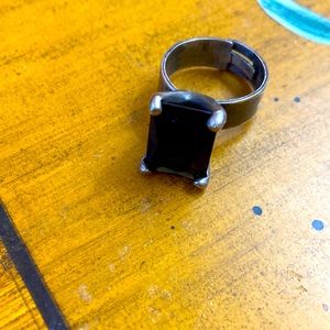 Chunky adjustable black and pewter vintage ring.